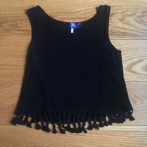 Black tank top with fringe detail